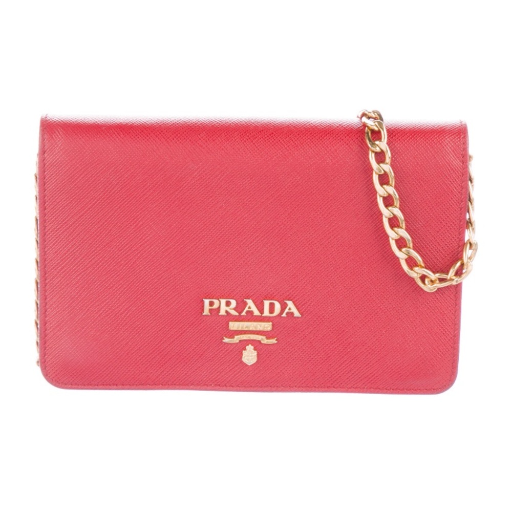 Prada Pink Leather Clutch with Gold Chain